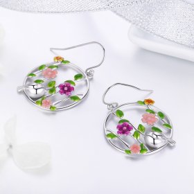 Silver Birds Blooms Hanging Earrings - PANDORA Style - SCE480