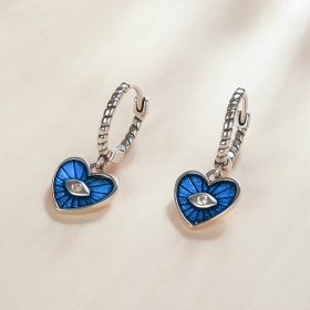 PANDORA Style Heart Demon Eyes - Sapphire Blue Hoop Earrings - SCE1270-BU