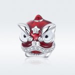 Pandora Style Silver Charm, Lion Dance, Red Enamel - BSC086