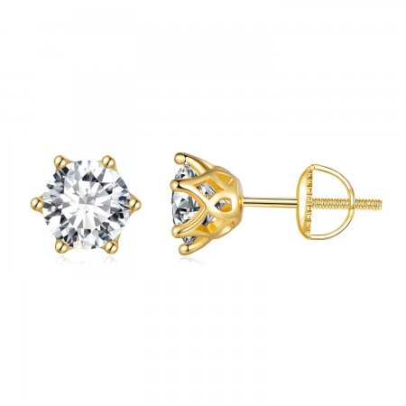 Pandora Style Gold Plated One Carat Six-Claw Moissanite Stud Earrings - MSE004-BL