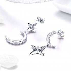 Pandora Style Silver Dangle Earrings, Starlight Moon Sky - BSE050