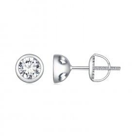 Pandora Style Bezel-Mounted Moissanite Studs Earrings - MSE026