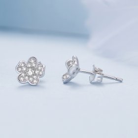 Pandora Style Diamond-encrusted flower Studs Earrings - BSE855