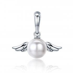Pandora Style Silver Bangle Charm, Shell Angel Wings - SCC381