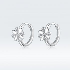 Pandora Style Silver Hoop Earrings, Daisy - BSE359