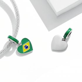 PANDORA Style Brazil Flag With Love Heart Dangle Charm - SCC2084