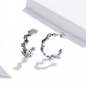 Pandora Style Silver Stud Earrings, Rainbow Stars - SCE1082
