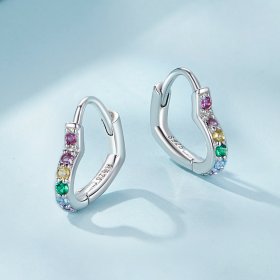 Pandora Style Rainbow Heart Hoop Earrings - SCE1626-CF