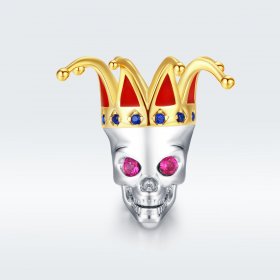 Two Tone Pandora Style Charm, Bicolor Skull of Clown - SCC1363
