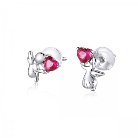Pandora Style Silver Stud Earrings, Love Angel - BSE367
