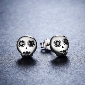 Silver Skull Stud Earrings - PANDORA Style - SCE064