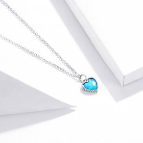 Pandora Style Silver Necklace, Heart, Aquamarine Enamel - SCN413