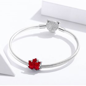 Pandora Style Silver Charm, Maple Leaf, Red Enamel - BSC335