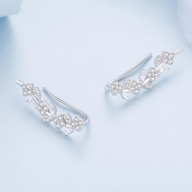 Pandora Style Four Leaf Clover Long Stud Earrings - BSE819