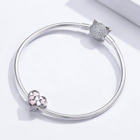 Pandora Style Silver Charm, Romance Heart, Pink Enamel - SCC1423