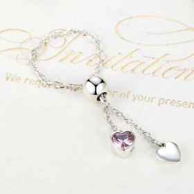 Silver Pink Heart Chain Ring - PANDORA Style - SCR015