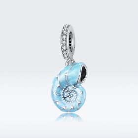 Pandora Style Silver Dangle Charm, Blue Conch, Cyan Enamel - SCC1560