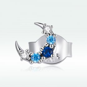 Pandora Style Silver Stud Earrings, Single Aquamarine Moon - SCE1065