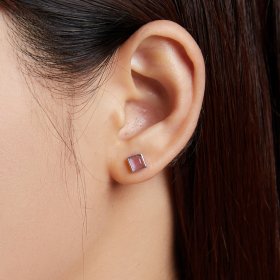PANDORA Style Simple Geometry - Pink Cat's Eye Stud Earrings - SCE1269-PK