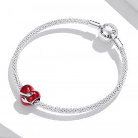 Pandora Style Silver Charm, Love Hugs, Red Enamel - SCC1847