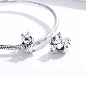 Pandora Style Silver Charm, Cute Squirrel, Enamel - BSC338