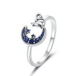 Pandora Style Silver Open Ring, Moon & Cat - SCR677