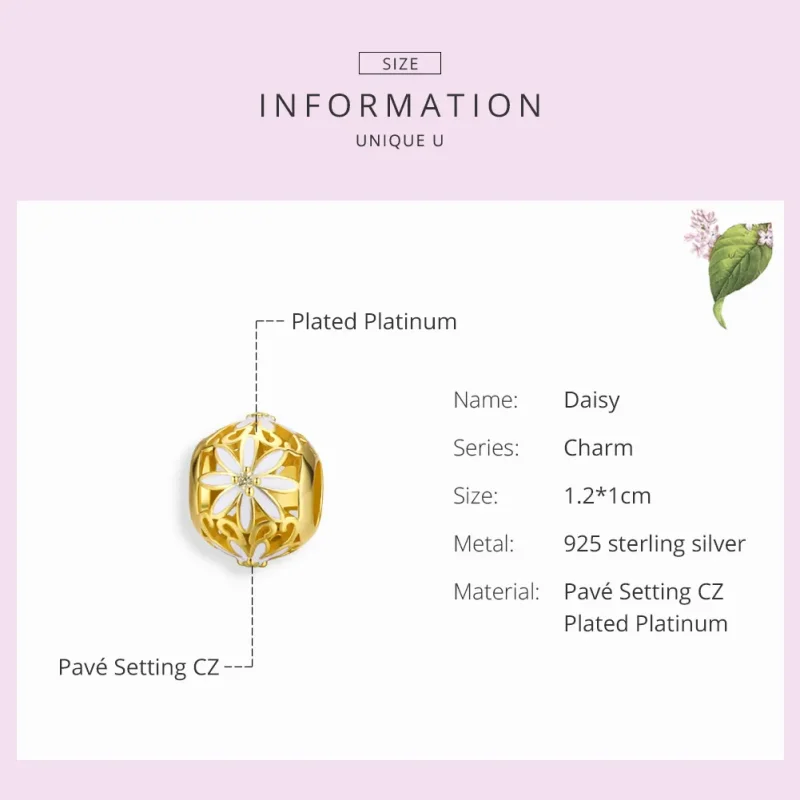 (image for) Gold-Plated Daisy Charm - PANDORA Style - SCC1216 - View 3