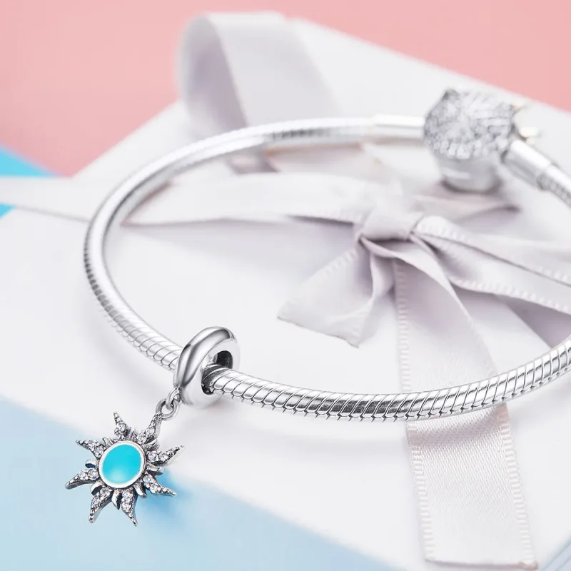 (image for) Pandora Compatible Silver Blue Sun Dangle Charm - SCC1068 - View 3