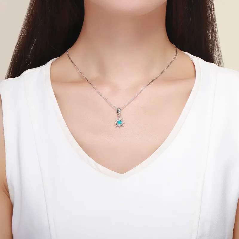 (image for) Pandora Compatible Silver Blue Sun Dangle Charm - SCC1068 - View 4