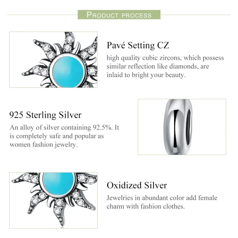 (image for) Pandora Compatible Silver Blue Sun Dangle Charm - SCC1068 - View 5