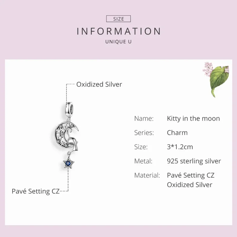 (image for) Pandora Compatible Silver Cat Play with Stars Dangle Charm - SCC1205 - View 3