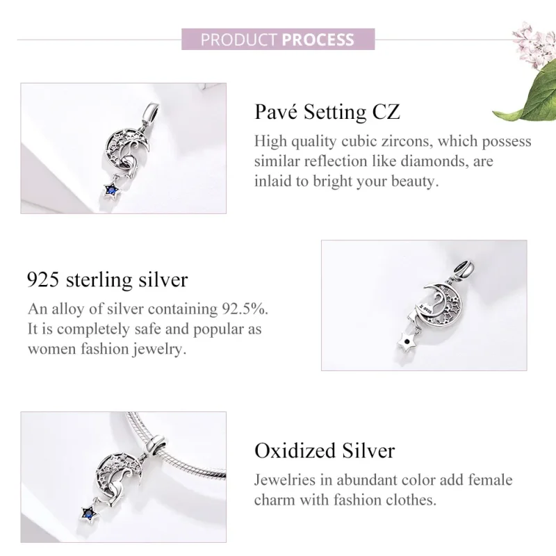 (image for) Pandora Compatible Silver Cat Play with Stars Dangle Charm - SCC1205 - View 4