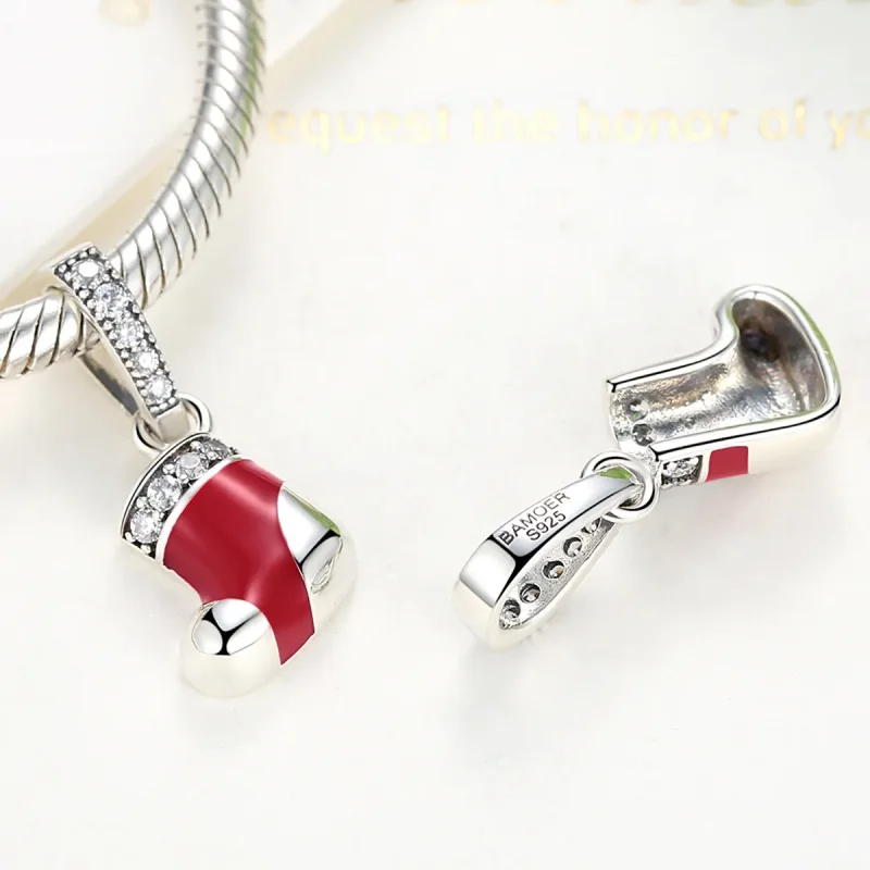 (image for) Pandora Compatible Silver Christmas Socks Dangle - SCC074 - View 2