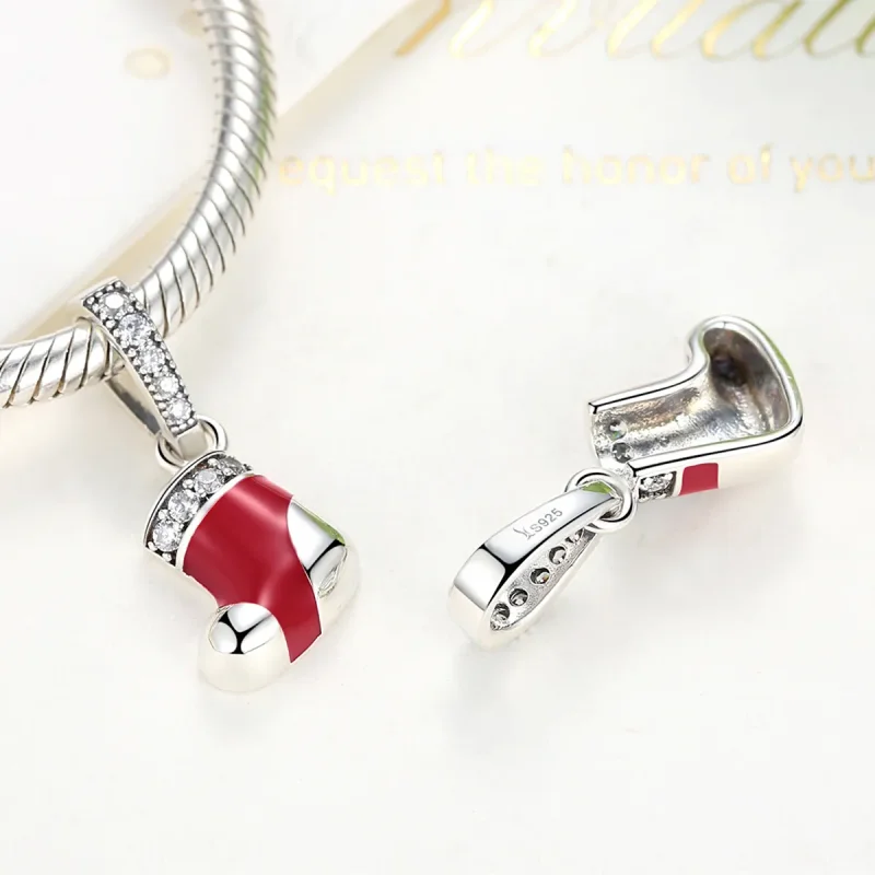 (image for) Pandora Compatible Silver Christmas Socks Dangle - SCC074 - View 3
