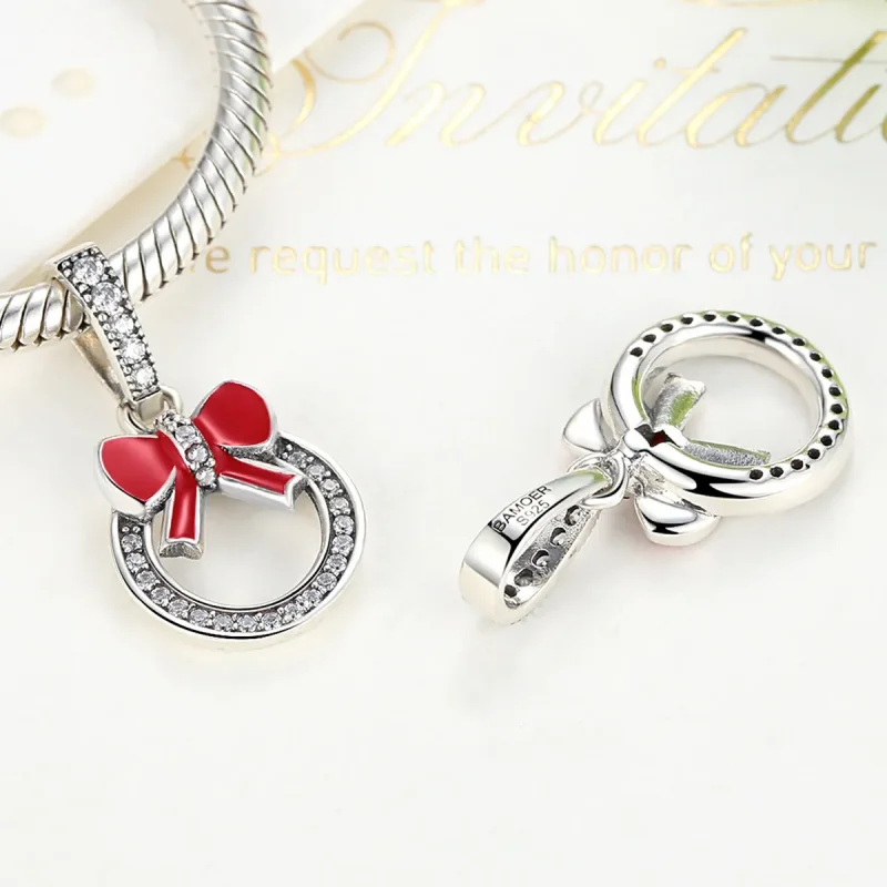 (image for) Pandora Compatible Silver Christmas Wreath Dangle - SCC077 - View 2