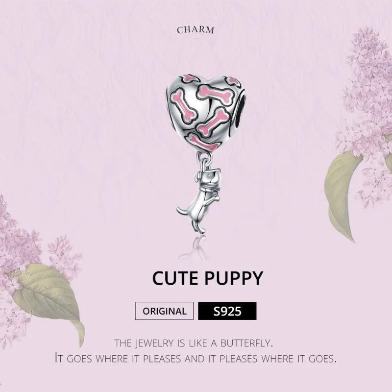 (image for) Pandora Compatible Silver Cute Puppy Dangle Charm - SCC1199 - View 2