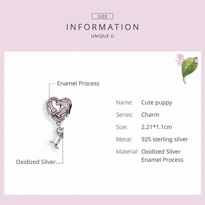 (image for) Pandora Compatible Silver Cute Puppy Dangle Charm - SCC1199 - View 3