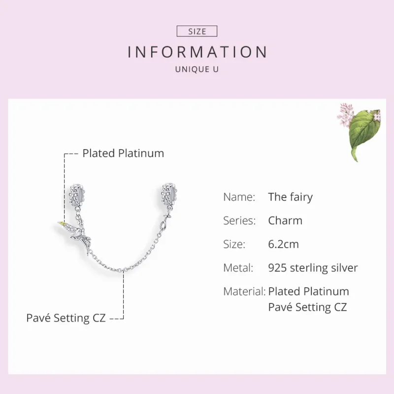 (image for) Pandora Compatible Silver Flower Elf Safety Chain - SCC1278 - View 3