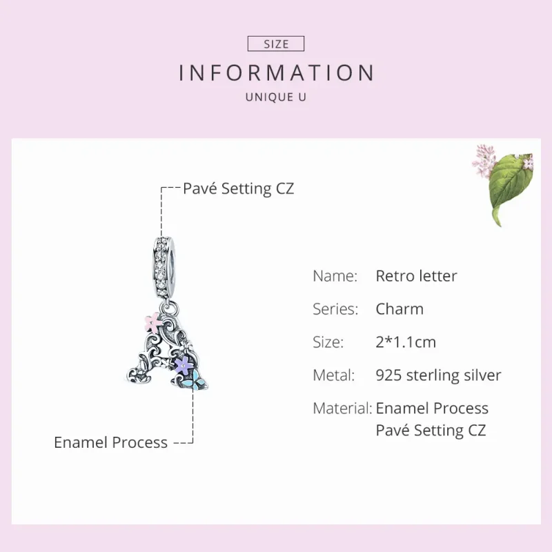 (image for) Pandora Compatible Silver Flower Letter A Dangle - SCC1273 - View 3