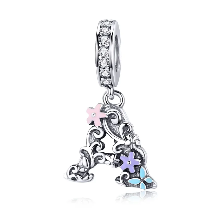 (image for) Pandora Compatible Silver Flower Letter A Dangle - SCC1273 - Product Image