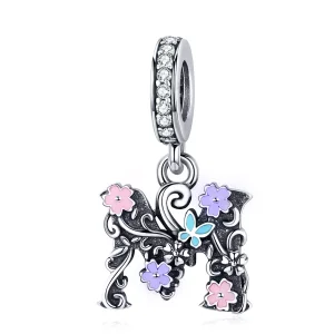 (image for) Pandora Compatible Silver Flower Letter M Dangle - SCC1274