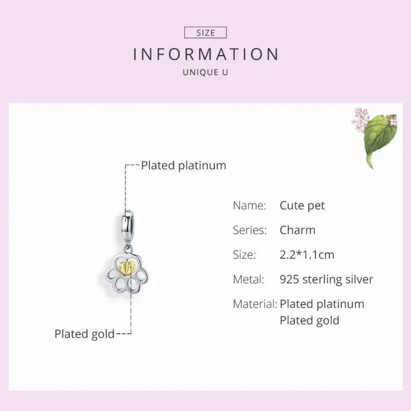 (image for) Pandora Compatible Silver & Gold-Plated Cure Pet Dangle - SCC1251 - View 3
