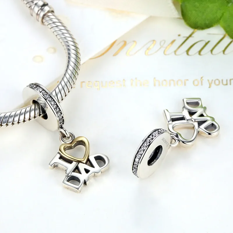 (image for) Pandora Compatible Silver & Gold-Plated I Love Dad Dangle - SCC052 - View 3