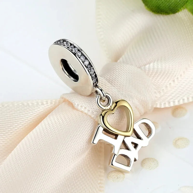 (image for) Pandora Compatible Silver & Gold-Plated I Love Dad Dangle - SCC052 - View 4