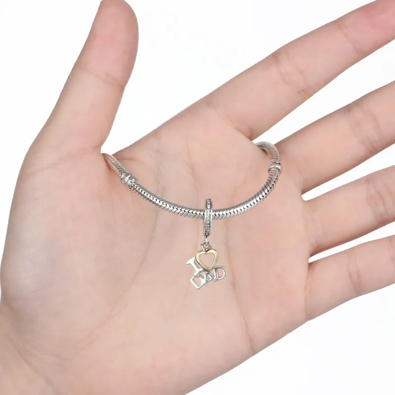 (image for) Pandora Compatible Silver & Gold-Plated I Love Dad Dangle - SCC052 - View 6