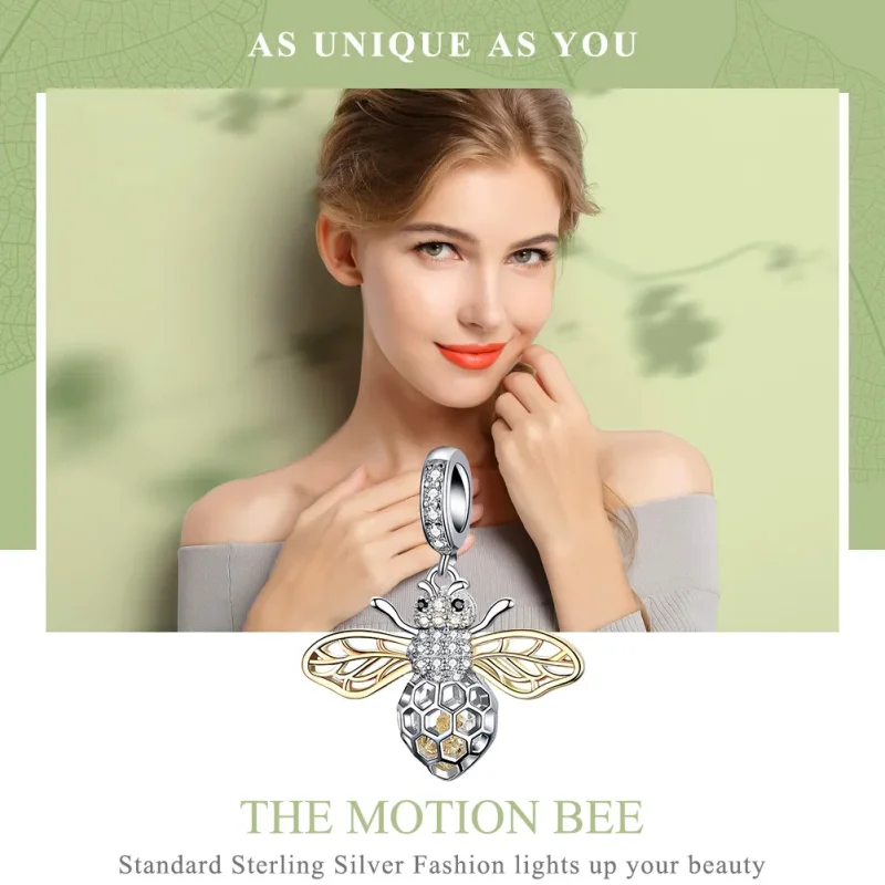 (image for) Pandora Compatible Silver & Gold-Plated Motion Bee Dangle - SCC1125 - View 2