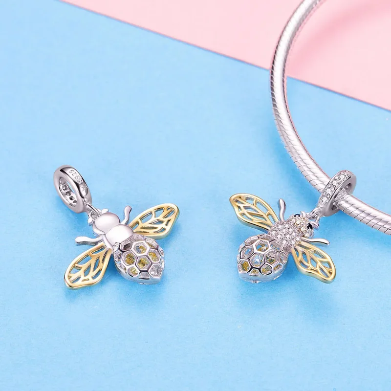 (image for) Pandora Compatible Silver & Gold-Plated Motion Bee Dangle - SCC1125 - View 6
