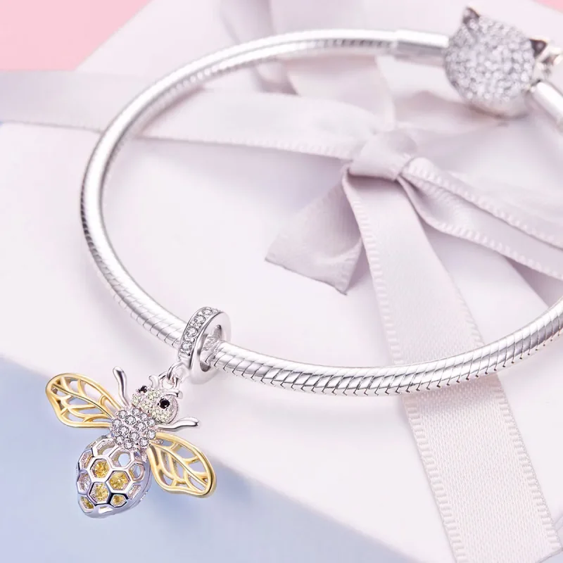 (image for) Pandora Compatible Silver & Gold-Plated Motion Bee Dangle - SCC1125 - View 7