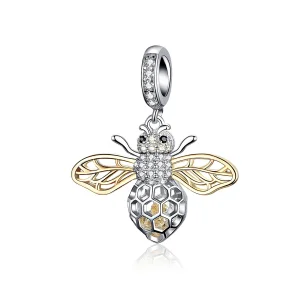 (image for) Pandora Compatible Silver & Gold-Plated Motion Bee Dangle - SCC1125