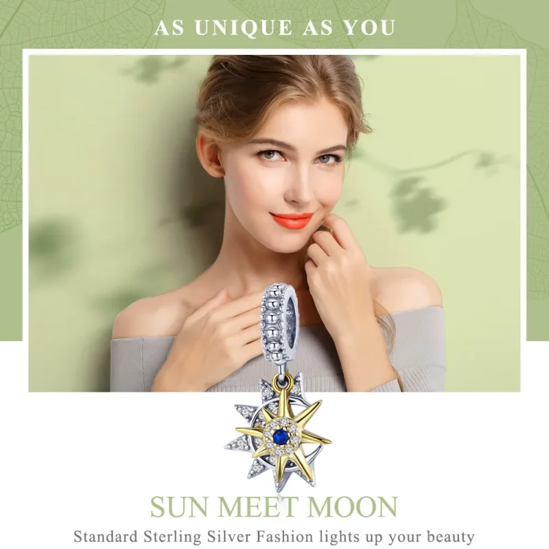 (image for) Pandora Compatible Silver & Gold-Plated Pavé Sun Meet Moon Dangle - SCC1135 - View 2